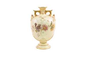 Victorian Royal Worcester porcelain twin handled vase, 1894