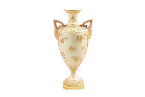 Victorian Royal Worcester porcelain twin handled vase, 1897