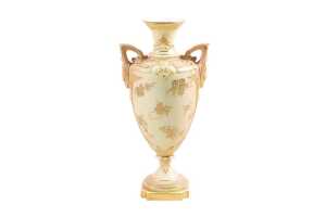 Victorian Royal Worcester porcelain twin handled vase, 1897