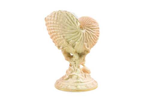 Victorian Royal Worcester porcelain nautilus shell vase, 1895