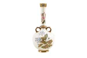 Victorian Royal Worcester porcelain twin handled vase, 1884
