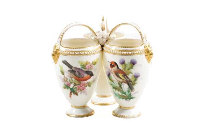 Victorian Royal Worcester porcelain triple vase