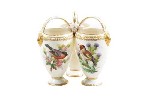 Victorian Royal Worcester porcelain triple vase
