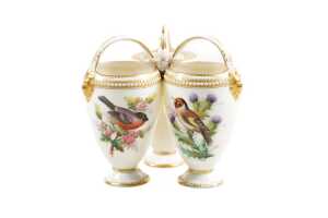 Victorian Royal Worcester porcelain triple vase