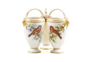 Victorian Royal Worcester porcelain triple vase - 2