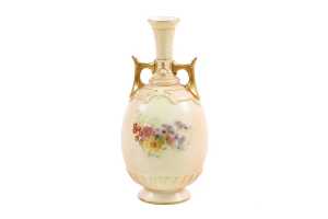 Victorian Royal Worcester blushware porcelain twin handled vase, 1898 - 2