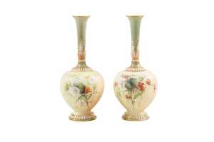 Pair of Victorian Royal Worcester porcelain vases, 1898