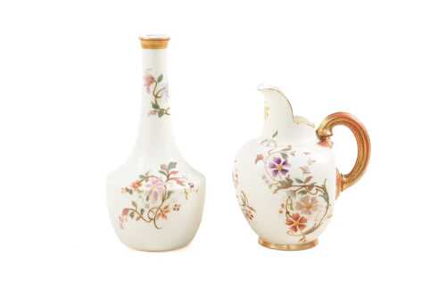 Victorian Royal Worcester porcelain vase and flat back jug, 1891