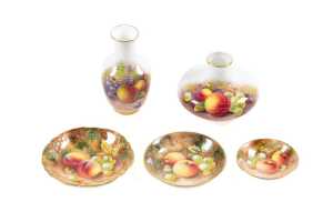 Five Royal Worcester porcelain pieces with hand painted fruit still lives