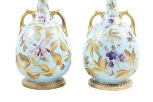Pair of Victorian Royal Worcester porcelain twin handled vases, 1883 - 2