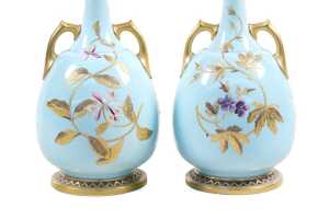 Pair of Victorian Royal Worcester porcelain twin handled vases, 1883 - 3