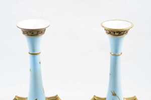 Pair of Victorian Royal Worcester porcelain twin handled vases, 1883 - 4