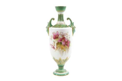 Victorian Royal Worcester porcelain twin handled vase, 1897
