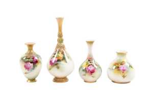 Four antique Royal Worcester hand painted porcelain vases