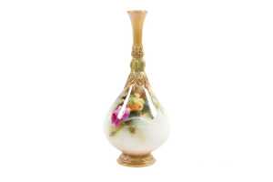 Four antique Royal Worcester hand painted porcelain vases - 2