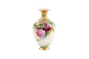 Four antique Royal Worcester hand painted porcelain vases - 3