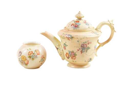 Antique Grainger and Co. blushware porcelain teapot and vase