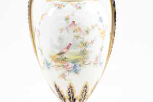 Pair of antique Royal Crown Derby porcelain twin handled vases - 3