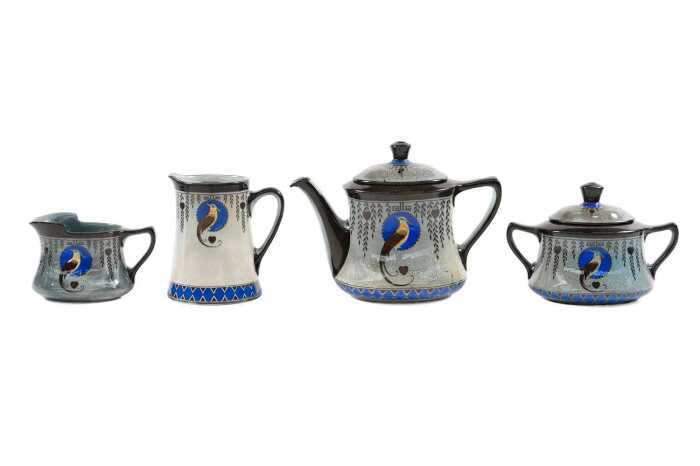 Royal Doulton Titanian Ware 'Bird of Paradise' porcelain four piec tea service
