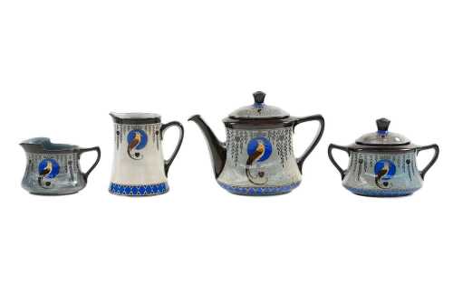 Royal Doulton Titanian Ware 'Bird of Paradise' porcelain four piec tea service