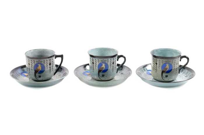 Three Royal Doulton Titanian Ware 'Bird of Paradise' porcelain duos