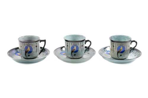 Three Royal Doulton Titanian Ware 'Bird of Paradise' porcelain duos