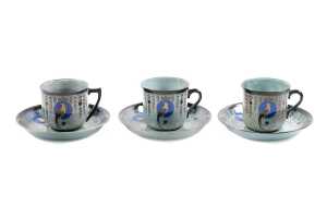 Three Royal Doulton Titanian Ware 'Bird of Paradise' porcelain duos