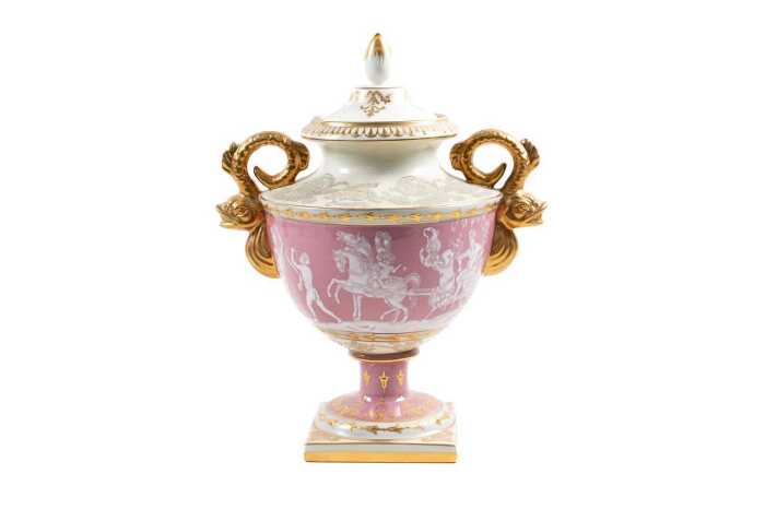 Meissen style p&acirc;te-sur-p&acirc;te porcelain twin handled urn