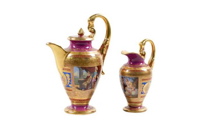 Meissen style porcelain coffee pot and creamer