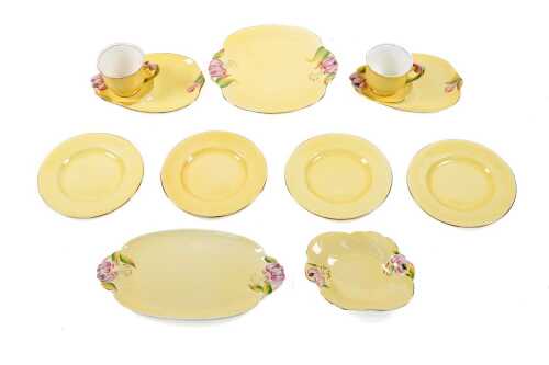 Vintage Royal Winton 'Tiger Lily' porcelain afternoon tea setting for two