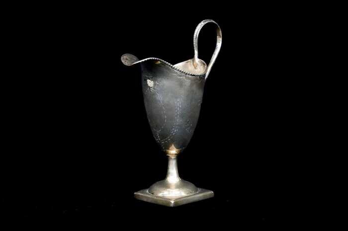 George III English sterling silver helmet form creamer, late 18th century