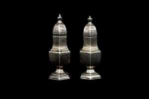 pair of antique English sterling silver pepper pots, weight 64g