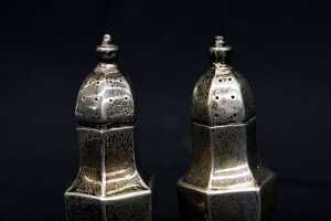 pair of antique English sterling silver pepper pots, weight 64g - 2
