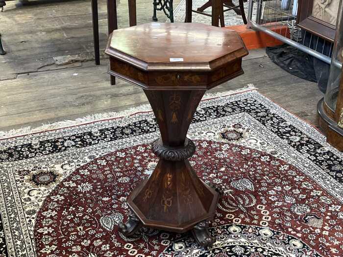 Victorian rosewood marquetry sewing table