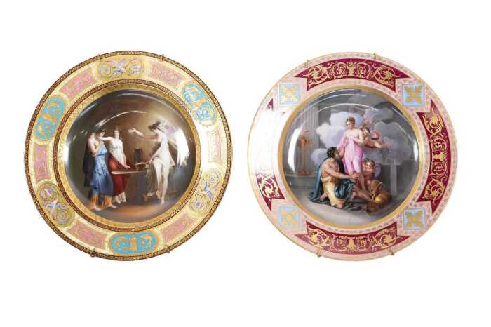 Two antique Royal Vienna style porcelain cabinet plates