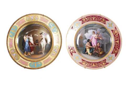 Two antique Royal Vienna style porcelain cabinet plates