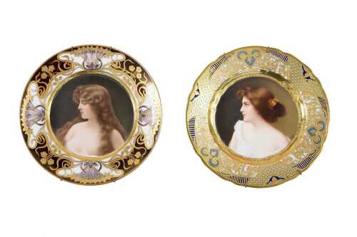 Two antique Royal Vienna style porcelain cabinet plates