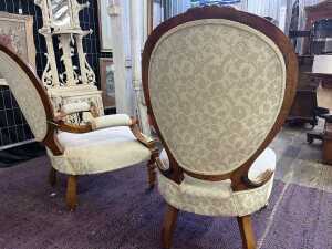 Victorian walnut ladies and gents parlour chairs - 3