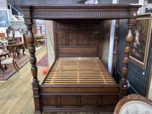 Jacobean style oak tester or four poster bed - 2