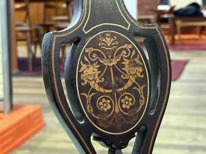 Antique Sheraton Revival inlaid mahogany occasional armchair - 6