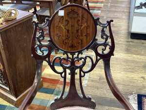 Antique Sheraton Revival inlaid and carved mahogany occasional armchair - 2
