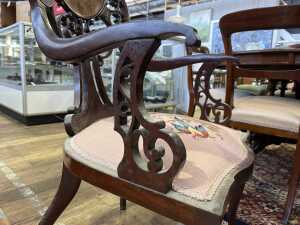 Antique Sheraton Revival inlaid and carved mahogany occasional armchair - 4