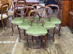 Set of six Victorian walnut balloon back parlour chairs