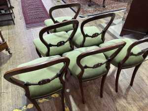Set of six Victorian walnut balloon back parlour chairs - 3