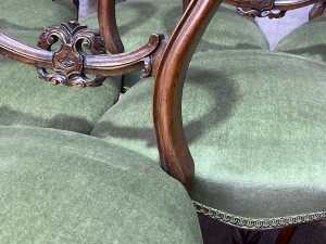 Set of six Victorian walnut balloon back parlour chairs - 5