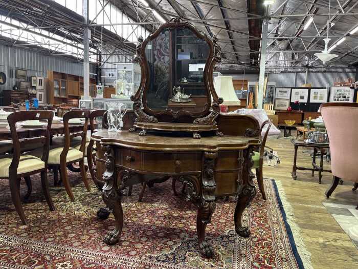 Victorian elm dressing table with matching mirror