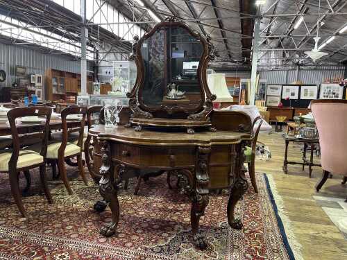 Victorian elm dressing table with matching mirror