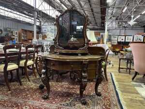 Victorian elm dressing table with matching mirror