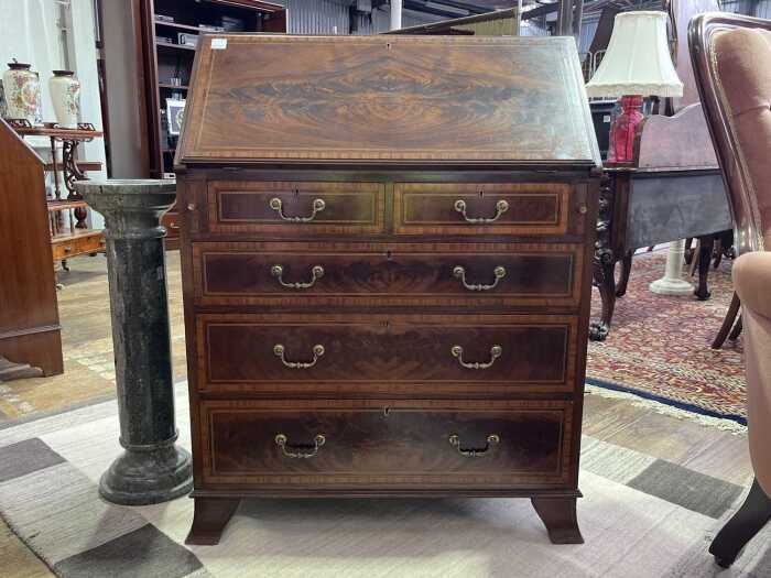 George III Sheraton period flame mahogany bureau