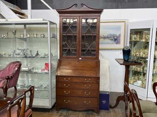 Georgian style antique walnut bureau bookcase